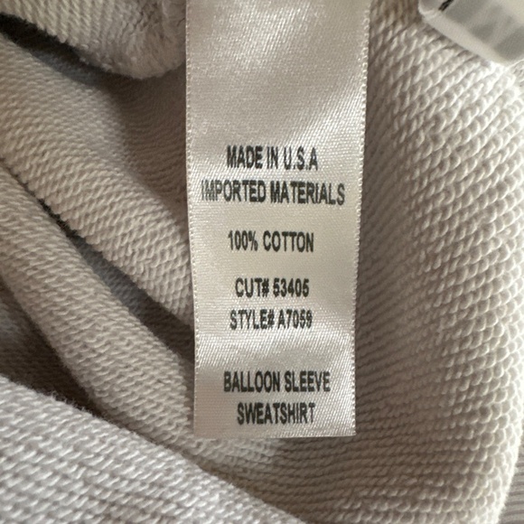 AGOLDE Women's Balloon Sleeve Cropped Sweatshirt Light Grey Paper Mache Size M - Picture 9 of 11